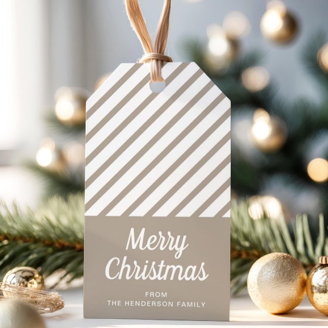 Etiqueta Para Presente Listras Modernas Feliz Natal (Modern Stripes Merry Christmas Gift Tags)