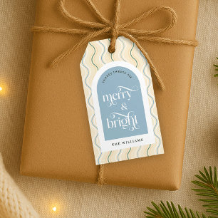 Etiqueta Para Presente Listras Onduladas Bege Azul Pastel Feliz Natal