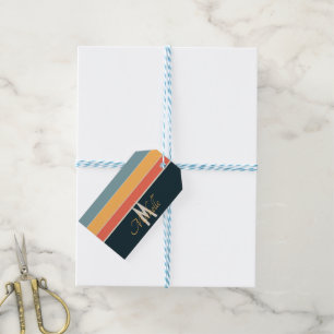 Etiqueta Para Presente Listras Rosa e Azul Marinho Monogramadas Retro dos