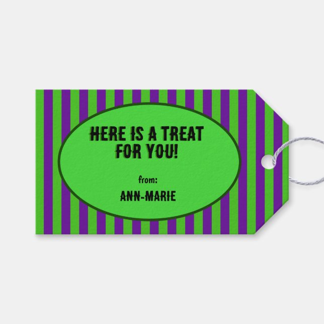 Etiqueta Para Presente Listras verdes e violetas (Frente (horizontal))