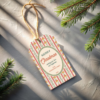 Etiqueta Para Presente Listras vermelhas e verdes vintage de Natal com si
