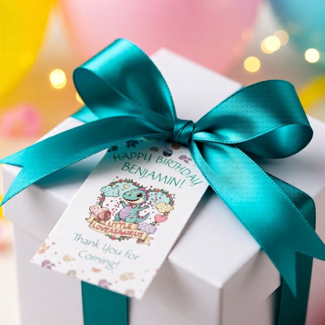 Etiqueta Para Presente Little Dino Birthday Personalized (Criador carregado)