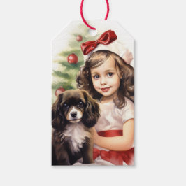 Etiqueta Para Presente Little Girl With Puppy Christmas Gift Tag