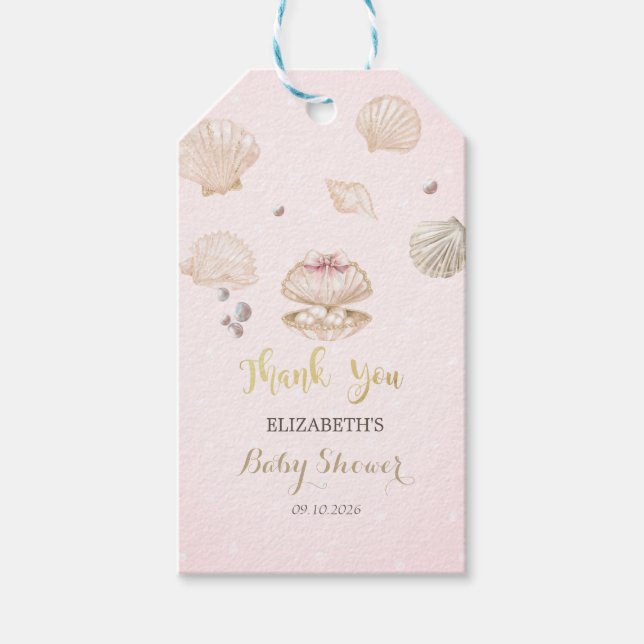 Etiqueta Para Presente Little Pearl Seashells Dots Baby Shower (Frente)