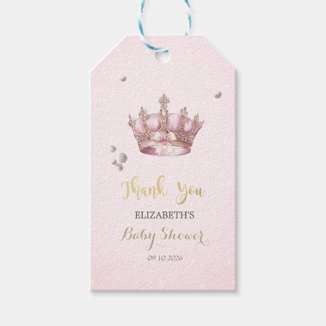 Etiqueta Para Presente Little Princess Crown Pearls Dots Baby Shower (Frente)