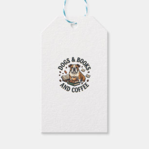 Etiqueta Para Presente Livros de Cachorros Café Bulldog Pilha Xícara_1