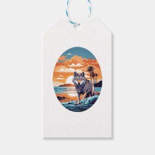Etiqueta Para Presente Lobo na Praia