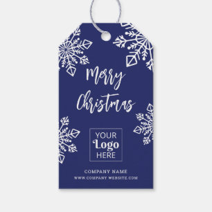 Etiqueta Para Presente Logotipo da Empresa Azul Branco Floco de Neve Feli