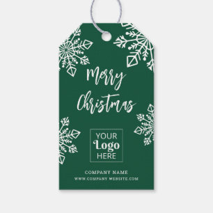 Etiqueta Para Presente Logotipo da Empresa Verde Branco Feliz Natal Floco
