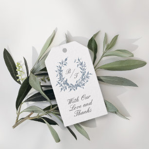 Etiqueta Para Presente Logotipo de Casamento Dusty Blue Crest Monograma O