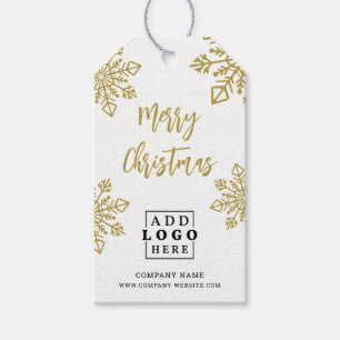 Etiqueta Para Presente Logotipo de Negócios Dourado Feliz Natal Floco de