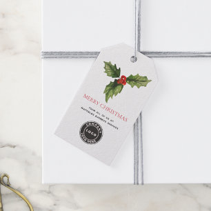 Etiqueta Para Presente Logotipo Empresarial Botânico em Aquarela Natal