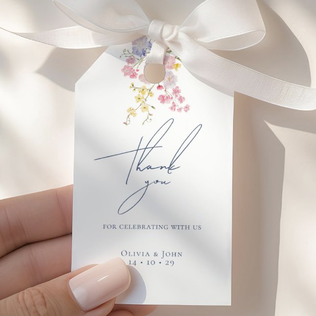 Etiqueta Para Presente Lush Blue Boho Wildflowers Elegant Wedding (Criador carregado)