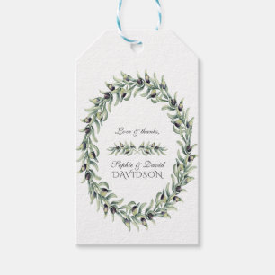 Etiqueta Para Presente Lush Watercolor Olive Branch Wreath Casamento
