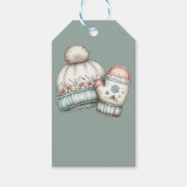 ETIQUETA PARA PRESENTE LUVAS E CHAPÉU DE FÉRIAS DE INVERNO PASTEL