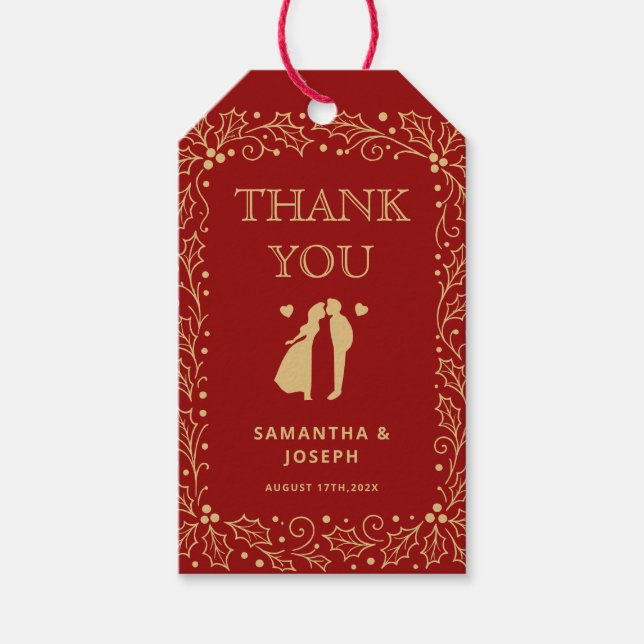 Etiqueta Para Presente Luxury Red & Antique-Gold Wedding Thank You (Frente)