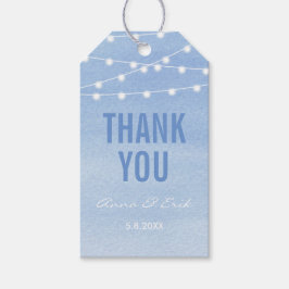 Etiqueta Para Presente Luzes de Corda em Aquarela Azul Glauco Obrigado