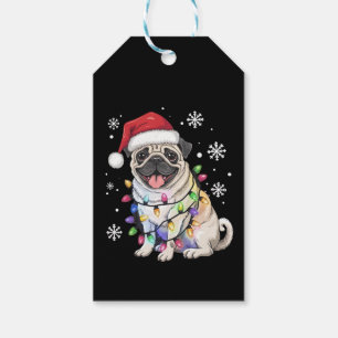 Etiqueta Para Presente Luzes de Natal do Pug Papai Noel Amante de Cachorr
