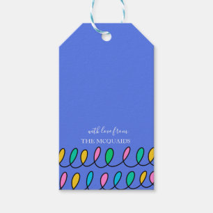 Etiqueta Para Presente Luzes de Natal Festivas Blue Pattert Gift Tag
