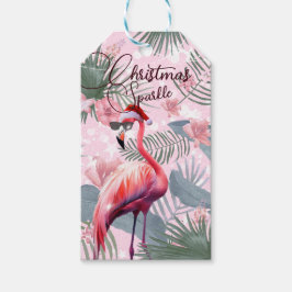 Etiqueta Para Presente Luzes tropicais do Flamingo de Natal