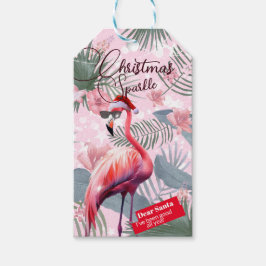 Etiqueta Para Presente Luzes tropicais do Flamingo de Natal