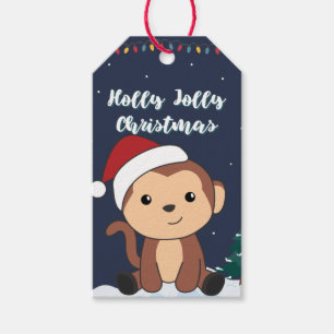 Etiqueta Para Presente Macaco Natal Neve Inverno Animais Macacos Presente