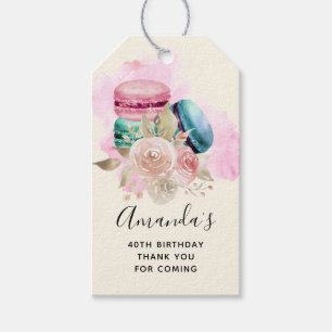 Etiqueta Para Presente Macarões Coloridos e Flores Aquarela Obrigado