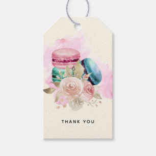 Etiqueta Para Presente Macarões Coloridos e Flores Aquarela Obrigado