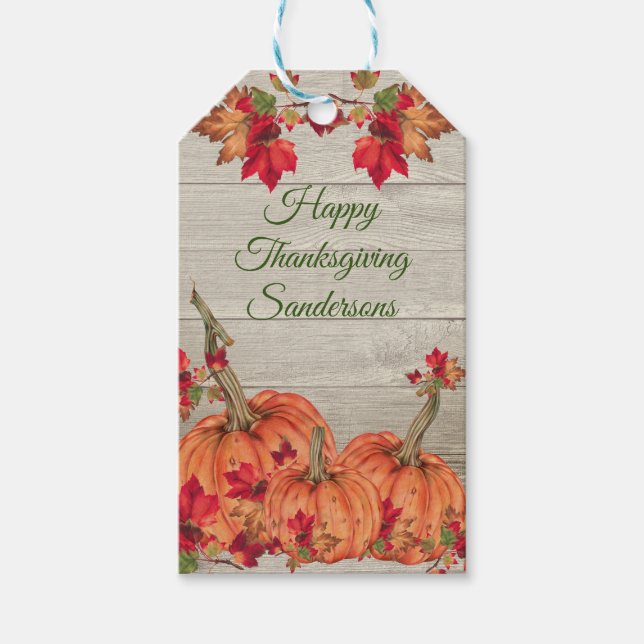 Etiqueta Para Presente Madeira russa Outono Laranja Pumpkins Cai Folhas (Frente)