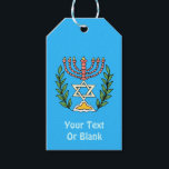 Etiqueta Para Presente Magen Persa David Menorah<br><div class="desc">Esta imagem foi adaptada de um antigo azulejo judeu persa e apresenta uma menorah com um Magen David (Estrela de David) enquadrado por ramos de oliveira. As imperfeições da imagem original pintada à mão foram preservadas. Adicione o seu próprio texto adicional no verso.</div>