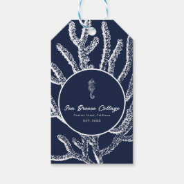 Etiqueta Para Presente Mágica Marinha: Coral Azul e Branco e Cavalo Marin