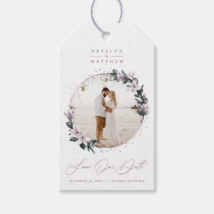 Etiqueta Para Presente Magnólia Floral & Círculo Mauve Foto Save The Date