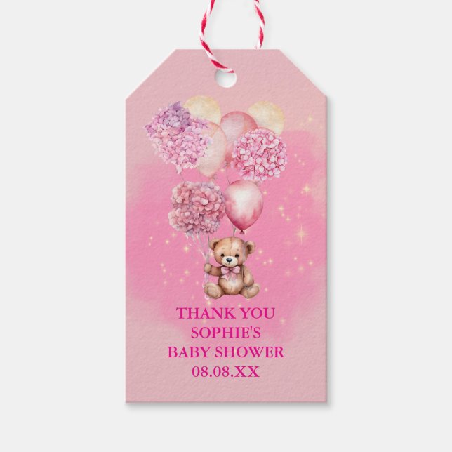 Etiqueta Para Presente Mal Podemos Esperar Balões de Hidrangeas Rosa (Frente)