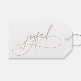 Etiqueta Para Presente Manuscrito Joyful Minimalista Branco e Dourado