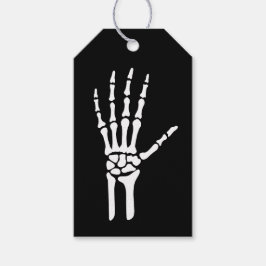 Etiqueta Para Presente Mão de Esqueleto Ósseo no Halloween Preto