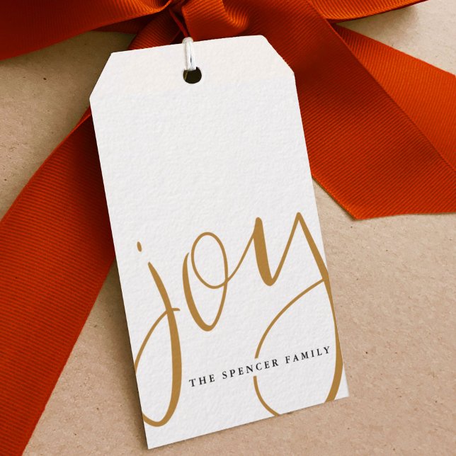 Etiqueta Para Presente Mão - Letra Joy (Hand lettered joy Christmas gift tag.)