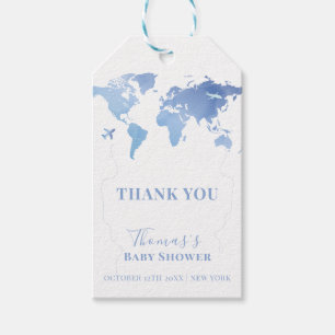 Etiqueta Para Presente Mapa Mundial Azul Viagem Aventura Baby Shower 