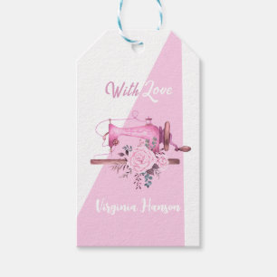 Etiqueta Para Presente Máquina de Costura de Costureira Floral Rosa Com A