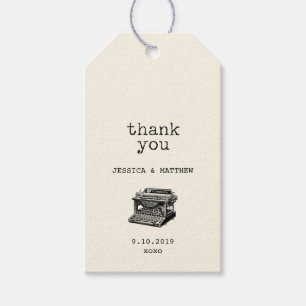 Etiqueta Para Presente Máquina de escrever do vintage e obrigado do text