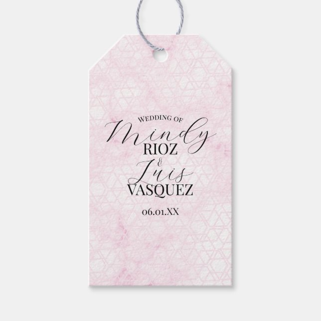 Etiqueta Para Presente Marble Abstract Pink Wedding Script Black  (Frente)