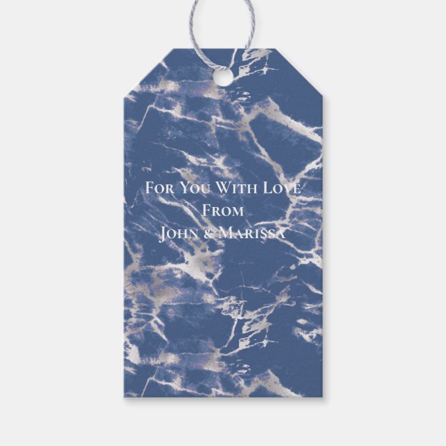 Etiqueta Para Presente Marble Silver Azul (Frente)