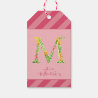 Etiqueta Para Presente Marca de Favor do Monograma Floral 'M'