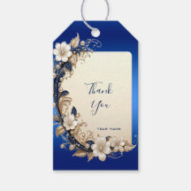Marca de Presente com Enfeite Floral Azul Branco