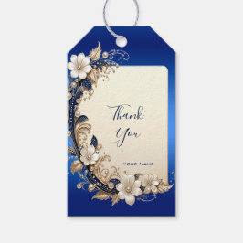 Etiqueta Para Presente Marca de Presente com Enfeite Floral Azul Branco