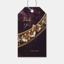Marca de Presente Floral Dourada Ornamentada