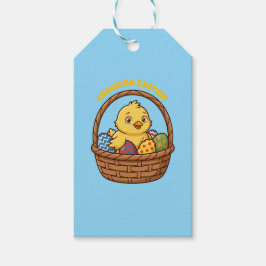 Etiqueta Para Presente Marcador de Furo de Páscoa com Frango na Cesta