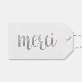 Etiqueta Para Presente Marcadores "merci" de prata, folha, horizontal