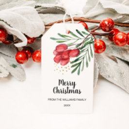 Etiqueta Para Presente Marcas de Natal com Frutas e Galhos em Aquarela 