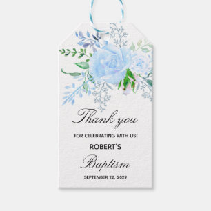 Etiqueta Para Presente Marcas de Presente de Batismo Floral Azul Menino