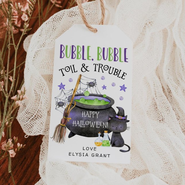 Etiqueta Para Presente Marcas de Presente de Halloween Cauldron (Criador carregado)